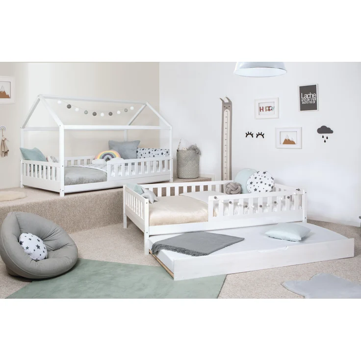 2-in-1 Hausbett Bodenbett "Duo" 100x200 Kiefer Massiv