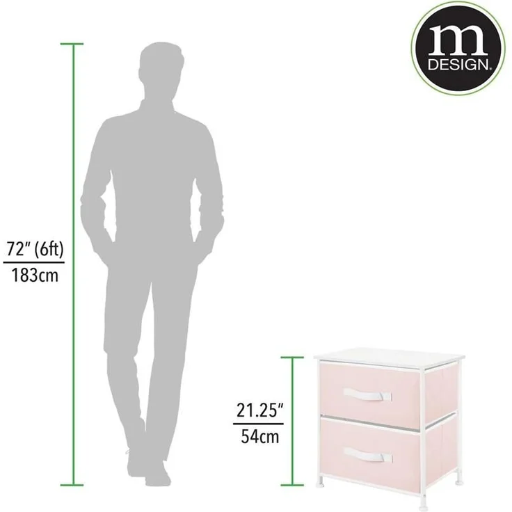 mDesign Nachttisch Kommode Schrank Organizer Stoff Metall MDF Rosa / Weiß – Bild 6