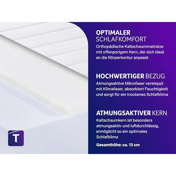 Traumnacht Easy Comfort Rollmatratze Öko-Tex Zertifiziert, Härtegrad 4 (fest) 140x200 cm, Höhe 13 cm, produziert nach deutschem Qualitätsstandard – Bild 4