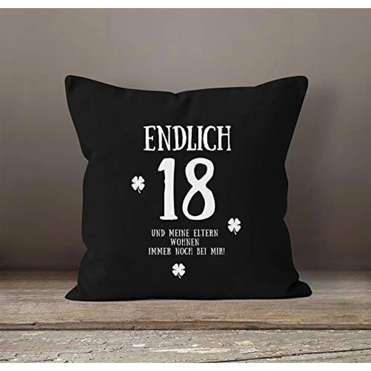 MoonWorks Dekokissen Kissenbezug Endlich 18 zum Geschenk zum 18. Geburtstag Kissen-Hülle Deko-Kissen 40x40 Baumwolle MoonWorks® – Bild 3