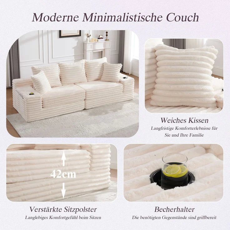 ZUBALIYA Schlafsofa 98x87 cm, mit Stauraum, mit Treppe, mit Leiter, mit Cordbezug, mit Schaumstoffpolsterung, Beige – Bild 7