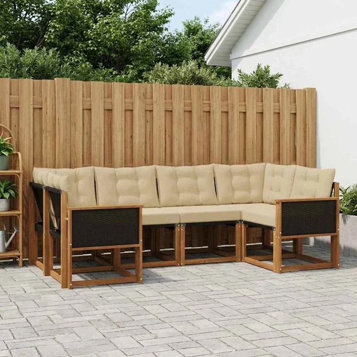 vidaXL Outdoor-Sofagarnitur 6 stk. 6-Sitzer Natur und Beige 3382169 – Bild 1
