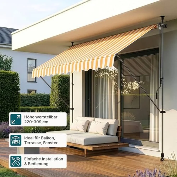 Klemmmarkise Stem 400x120x220-309 cm Gelb / Weiß [pro. tec] – Bild 4
