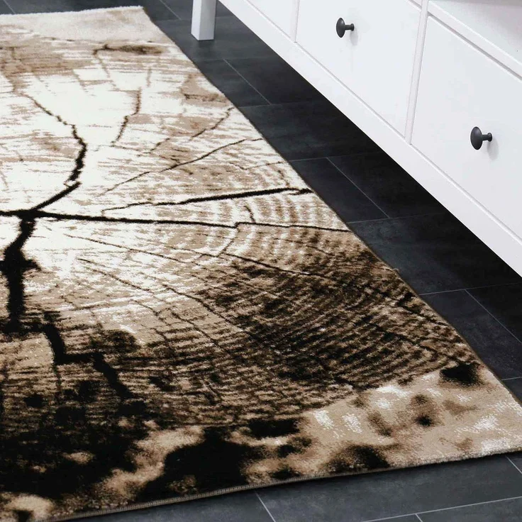 Vimoda Teppich Teppich Wohnzimmer Beige mit Baumstumpf Holz Optik dicht, Rechteckig, Höhe: 11 mm, Moderner Wohnzimmer Lounge Läufer Braun – Bild 3