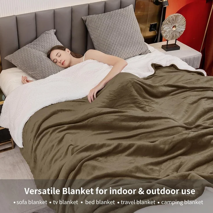 Kuscheldecke Sherpa Fleece Couchdecke Sofadecke XXL 220 x 240 cm Braun – Bild 3