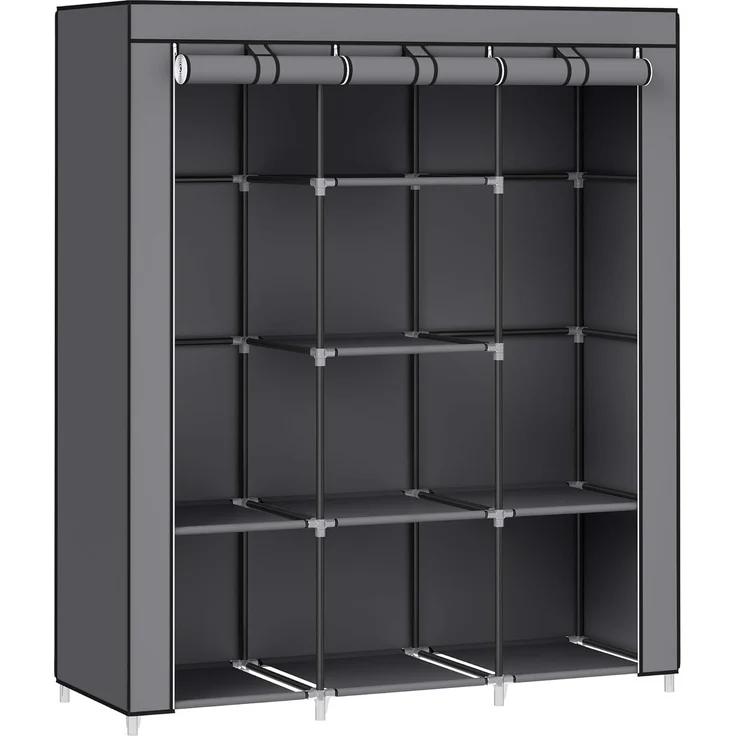 Songmics Kleiderschrank, Garderobe, Kleiderständer mit Vliesstoffbezug, Hängestangen, Ablagen, 45 x 130 x 167 cm, große Kapazität, für Schlafzimmer, Wohnzimmer, Taubengrau RYG096G01, Grau – Bild 1