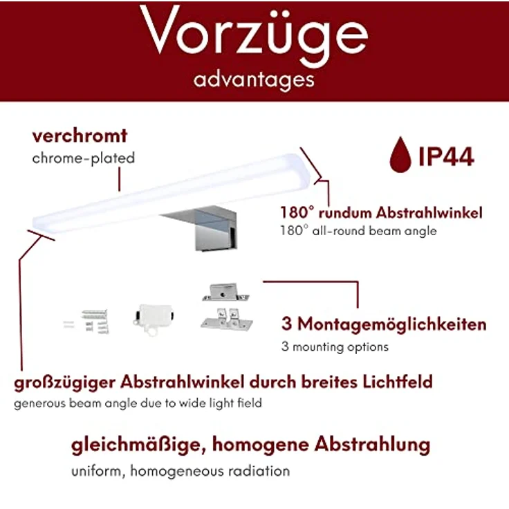 kalb LED Spiegelleuchte Mera LED Badleuchte Badlampe Spiegellampe Spiegelleuchte 230V, 600mm warmweiss, warmweiß – Bild 4