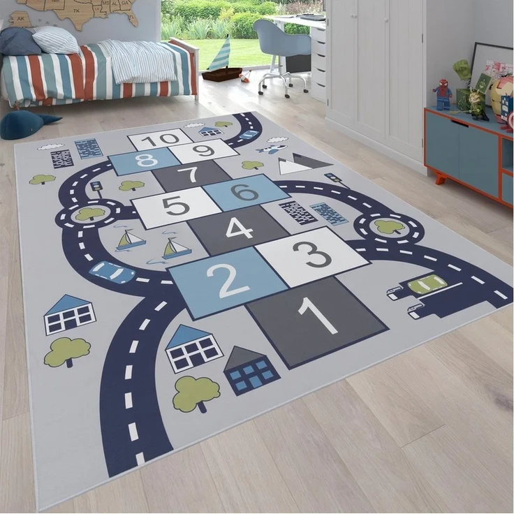 Paco Home Kinderteppich Bino 565, rechteckig, Höhe: 4 mm, Kurzflor, Straßen-Spiel-Teppich & Spielmotiv Hüpfkästchen – Bild 5