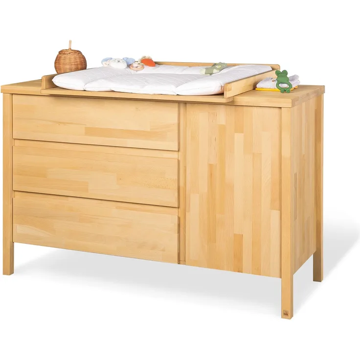 Pinolino 'Enno' Wickelkommode, extrabreit, mit Wickelaufsatz, Buche, 100 x 76 x 141 cm, natur