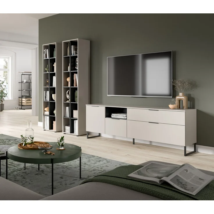 Wohnkombination B/H/T: 305x192x41 cm in Kaschmir Nachbildung und schwarz – Bild 5
