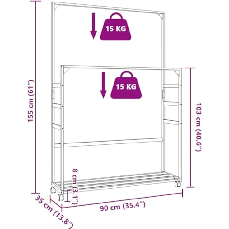 vidaXL Kleiderständer mit Ablagen und Rollen 90x35x155 cm Bambus 4008916 – Bild 3