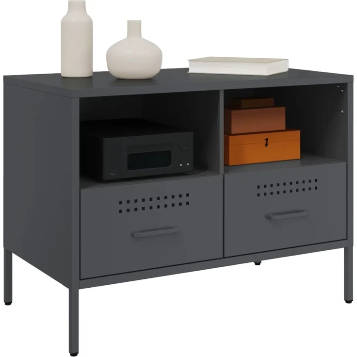 2 pcs TV-Schrank, Lowboard Anthrazit 68x39x50,5 cm Stahl – Bild 4
