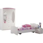 Rauch Möbel Tabea Kinderzimmer-Set 3-teilig, Weiß/Rosafarben, Schrank mit Spiegel 3-türig 3 Schubladen - Bett Liegefläche 90/200 - Nachttisch mit 2 Schubladen