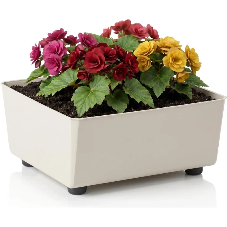 LAMELA Quadratischer Pflanzkasten mit eleganten Füßen – Beigefarbener Blumenkübel aus robustem Kunststoff 28,5x28,5 cm, 7,5L – Wetterfest & Pflegeleicht - für Innen & Außen