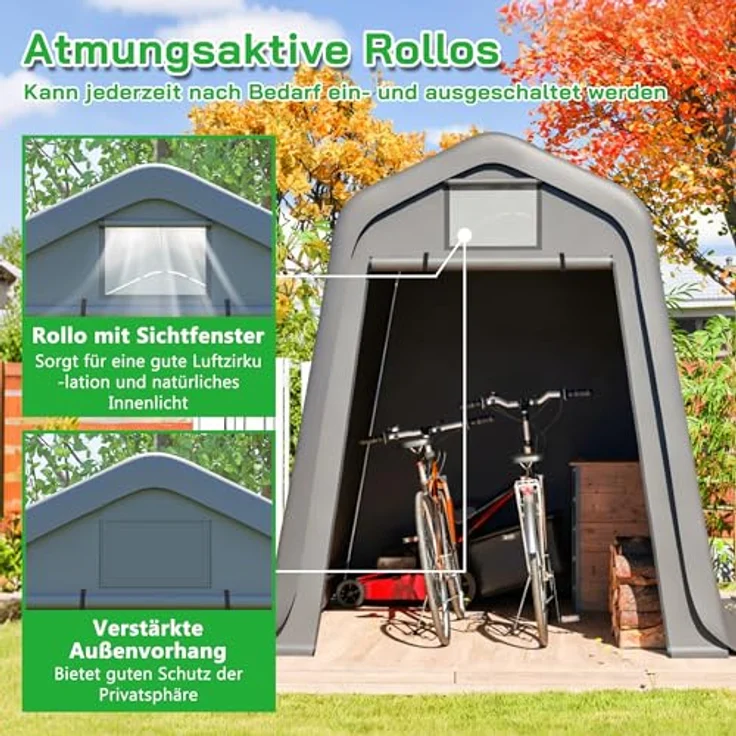 Ball & Cast Fahrradgarage wetterfest Geräteschuppen mit Belüftungsfenster Carport Zelt mit UV-Schutz Fahrradschuppen für Regenschutz Motorrad Garage Gartenhaus Grau, 213×366×225 cm – Bild 6