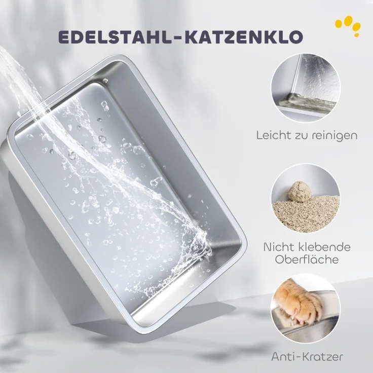 Katzentoilette, Edelstahl, XL-Innenraum, mit Schaufel, Hellgrau--Hellgrau--60.2x40.2x44.5cm--YOUDENOVA – Bild 4