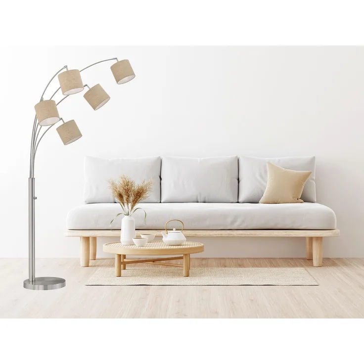 Fischer & Honsel 40291 Stehleuchte Annecy 5-flammig E14 nickelfarben sandfarben 180cm