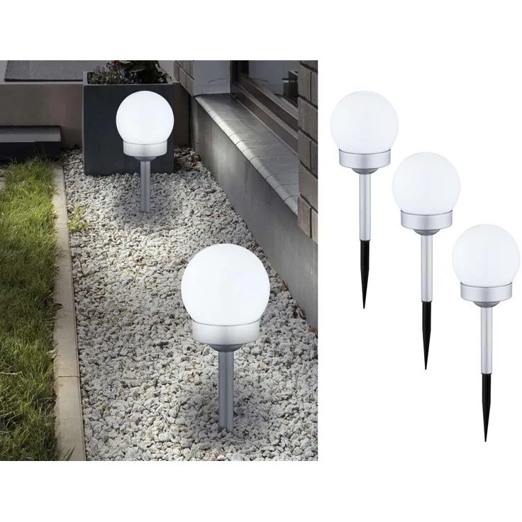 3x LED Solar Stecklampen Kugelform, Durchmesser 10 cm, SOLAR