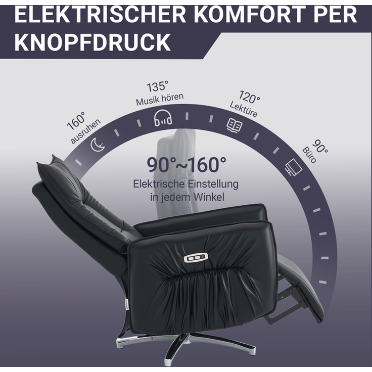 HOME NATURE WOHNKONZEPT Elektrischer Relaxsessel mit USB-Anschluss, elektrisch verstellbarer TV-Sessel mit Liegefunktion, Kunstleder Schwarz, bis 350 kg, FT9208 – Bild 4