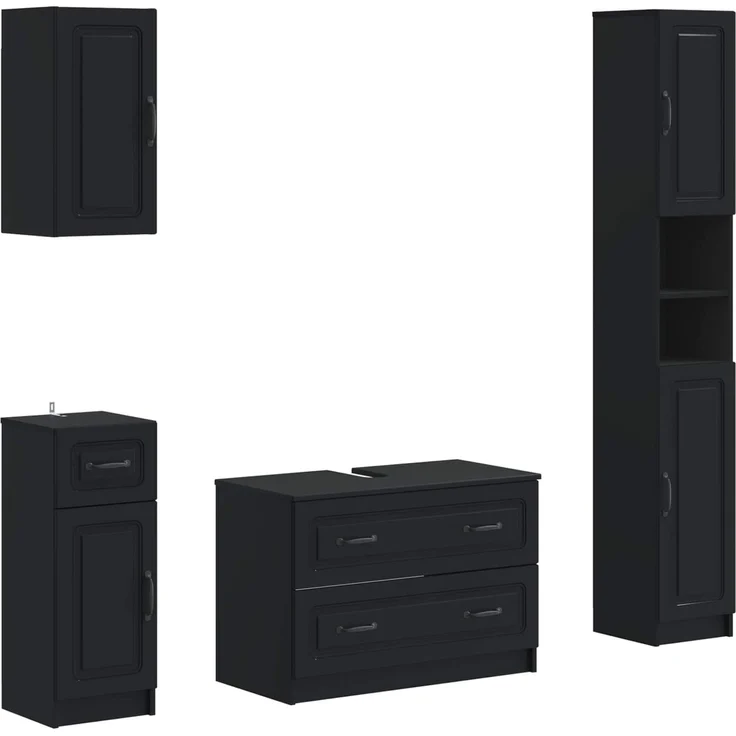 vidaXL 4-teiliges Badezimmer-Schrank-Set UTRECHT Schwarz Holzwerkstoff 3417973 – Bild 1