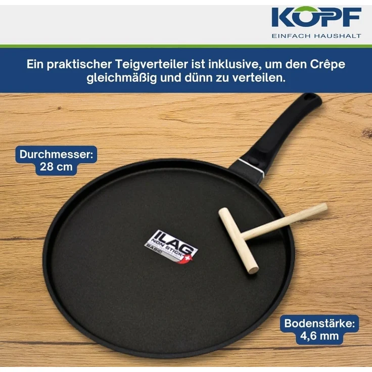 Kopf Crêpepfanne Marra, Aluminiumguss, 28 cm, ILAG Beschichtung, inkl. Teigverteiler – Bild 2