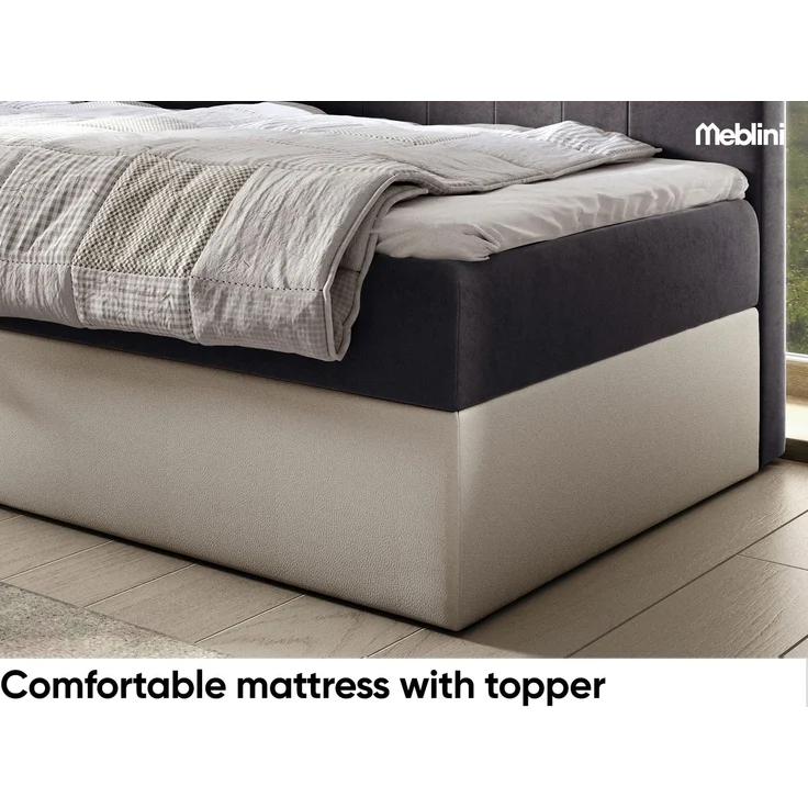 MEBLINI Kinderbett mit Bettkasten GARETH 3 90x200 Links – H3/Dunkelgrau Samt Gepolstert Einzelbett mit Matratze - Polsterbett mit Stauraum - Bett mit Kopfteil – Stauraumbett – Bild 4
