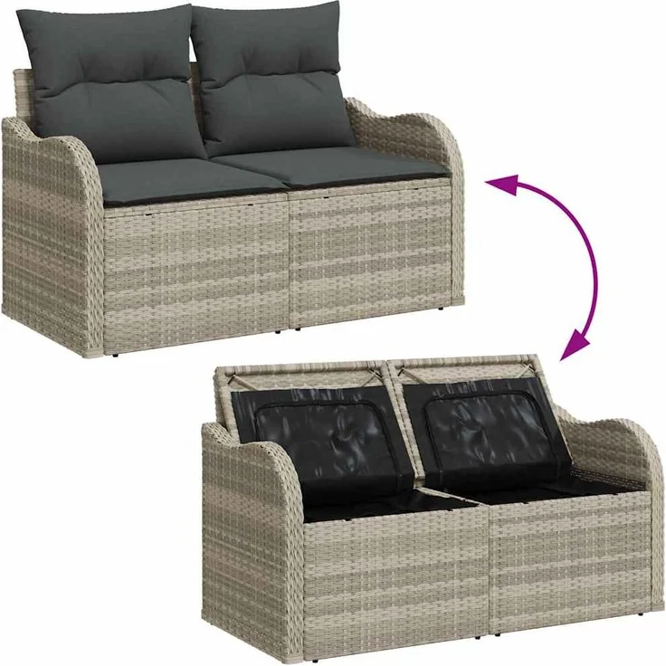vidaXL Gartensofa-set mit Speicher 4 pcs Hellgrau Poly-Rattan 3354351 – Bild 8