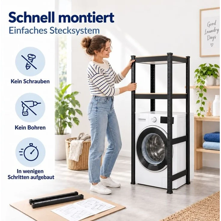 Relaxdays Schwarzes Waschmaschinenregal Schwerlast – Bild 3