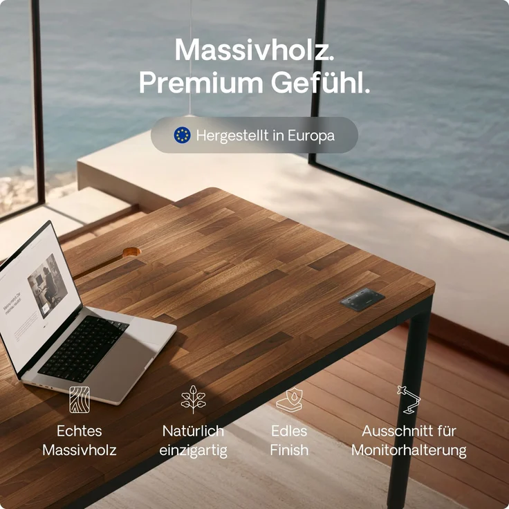 Desktronic Elektrisch höhenverstellbarer Schreibtisch HomeMax 160x80 cm Schwarz/Massives Walnussholz mit Memory-Funktion, Anti-Kollisions Technologie, USB-A und USB-C-Ladeanschlüssen – Bild 9