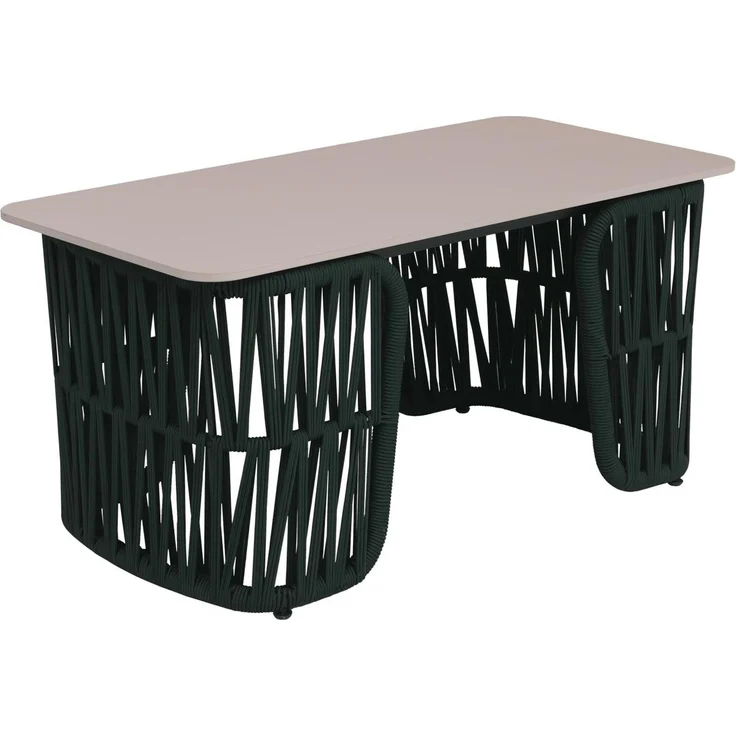 Loungetisch HWC-P90, Gartentisch Balkontisch Outdoor, Seilgeflecht Rope Sinterstein 43x90x45cm ~ grün, Platte creme – Bild 7