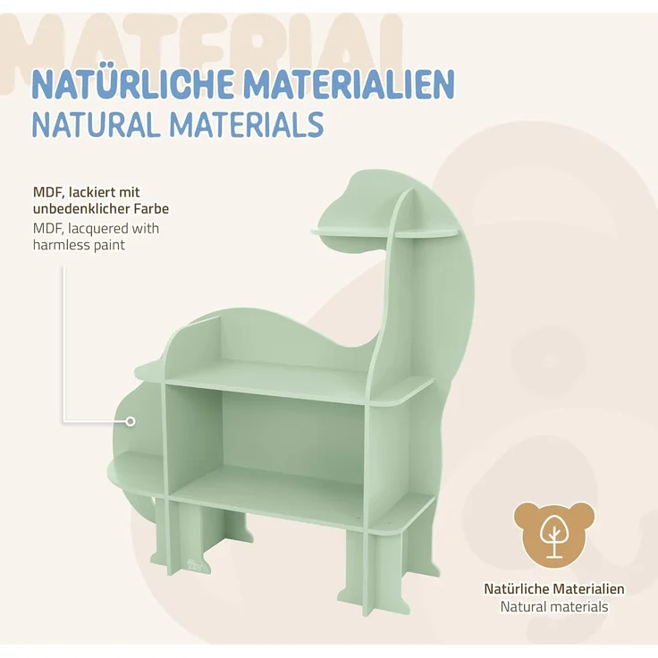 Joyz Spielzeugtruhe Kinderregal Kindermöbel Kinderzimmerregal Spielzeug Spielzimmer Möbel, Dino Bücherregal mit 3 Ebenen MDF – Bild 8