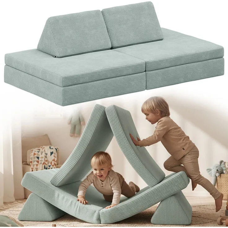 Bellabino 'Nile' Spielsofa, 4-tlg, Cord, türkis, faltbare Kindercouch, abnehmbarer & waschbarer Bezug, Kindersofa aus Schaumstoff