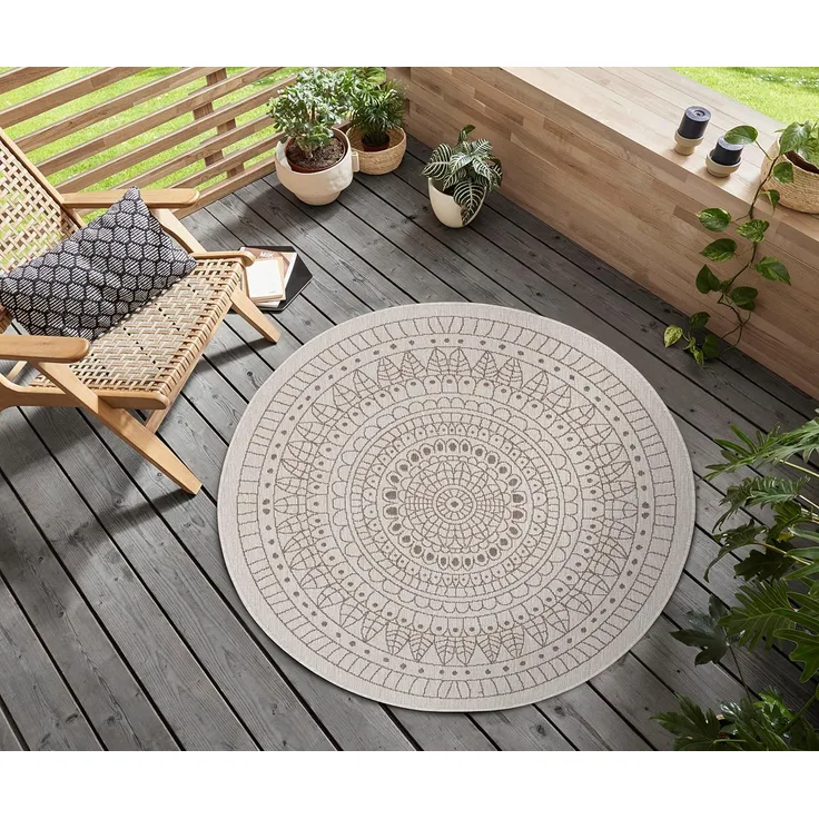 In- & Outdoor Wendeteppich Porto Creme Beige, rund - 140 cm Durchmesser