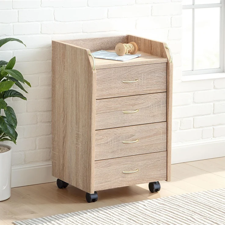 Inter Link Rollcontainer NOVI mit 4 Schubladen und Ablage, Sonoma-Eiche Optik Natur 40x37x65 cm – Bild 3