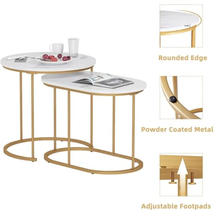 SogesHome Satztische fürs Wohnzimmer 2er Set Couchtisch Beistelltisch Sets Wohnzimmertisch Nachttisch Satztisch Pflanztisch mit Metallgestell, einfacher Aufbau – Bild 6