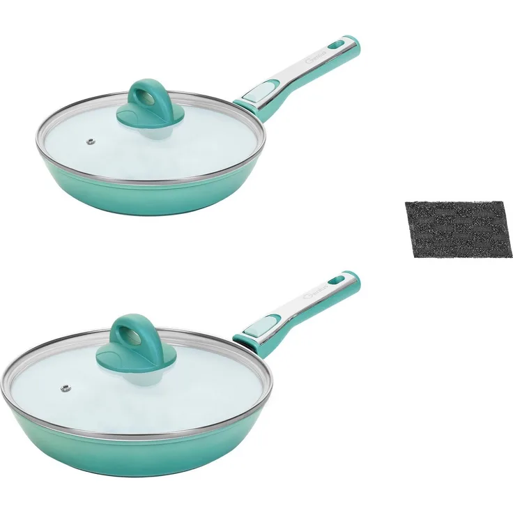 Genius Pfannen-Set Cerafit Revolution Ø 24 cm 28 cm, Keramik (Set, 6-tlg), inkl. Glasdeckel und 2x Clia Genie Schwamm