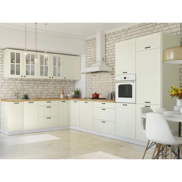 Möbel für Dich Küchenzeile Landhaus Eckküche LORA L-Form 235x365 cm, 11-teilig, Fronten in Weiß, Beige oder Grau – Bild 1