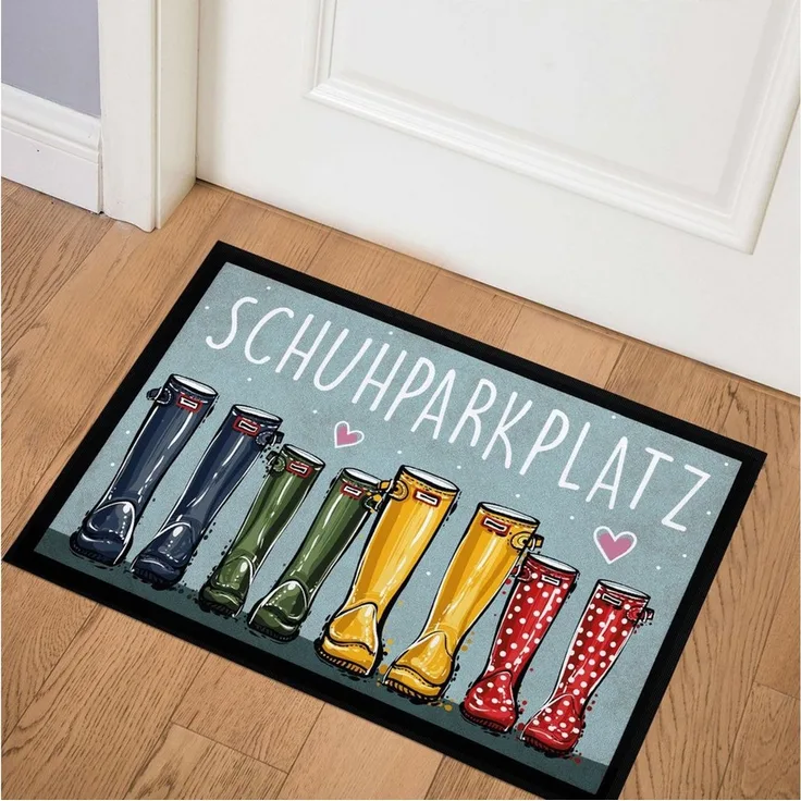 MoonWorks Fußmatte Fußmatte Schuhparkplatz Motiv lustig Gummistiefel Familie Willkommen, rechteckig