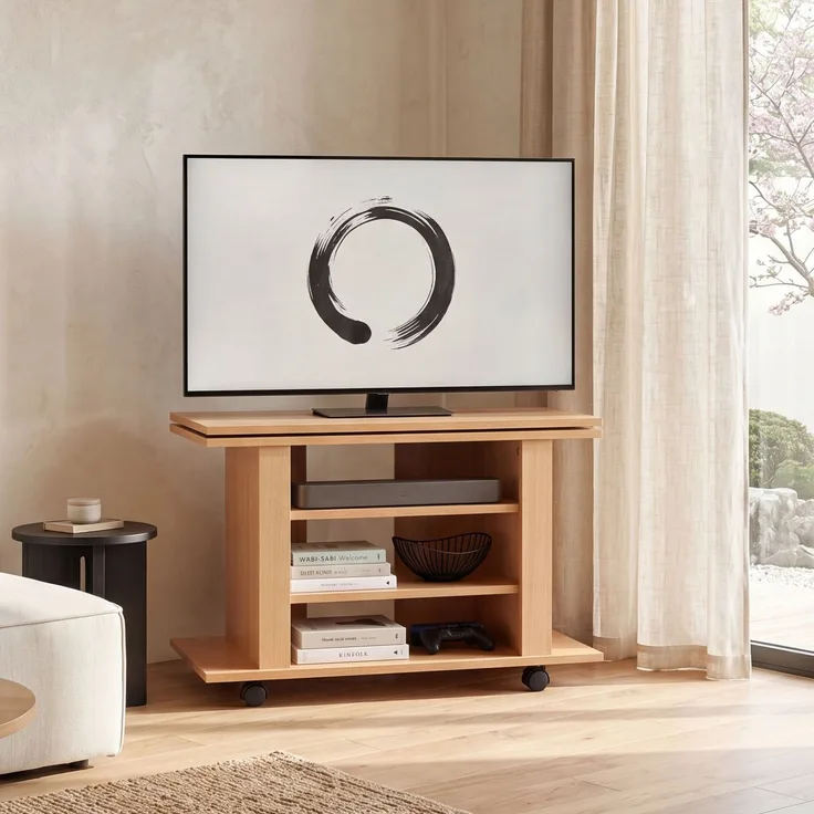 Fernsehschrank Drehbar auf Rollen | TV Bank 75 x 38 x 50 cm mit Drehteller für Fernseher