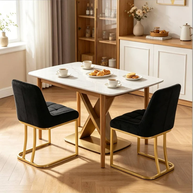 Essstühle im 2er-Set, Sitzfläche 39x45 cm, Höhe 84 cm, mit Samtbezug und goldfarbenem Metallgestell – Bild 4