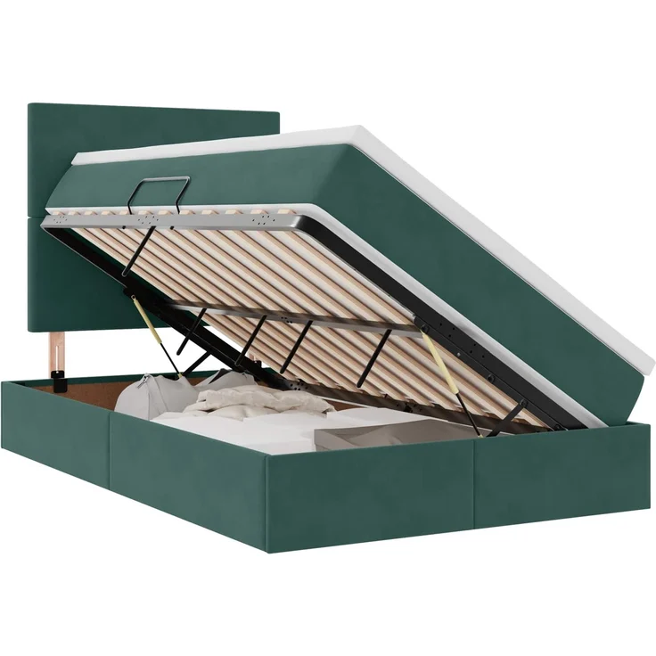 vidaXL Aufbewahrungsbett mit Matratze Dunkelgrün 120 x 190 cm Samt 3371958 – Bild 2