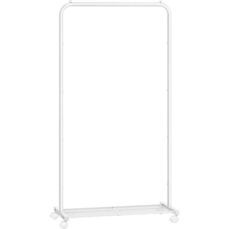 Songmics Kleiderständer, Kleiderstange auf Rollen, Garderobenständer 74 cm breit, Rollgarderobe mit Gitterablage, bis 35 kg belastbar, 2 Rollen arretierbar, Stahlrahmen, weiß HSR130W01 – Bild 2