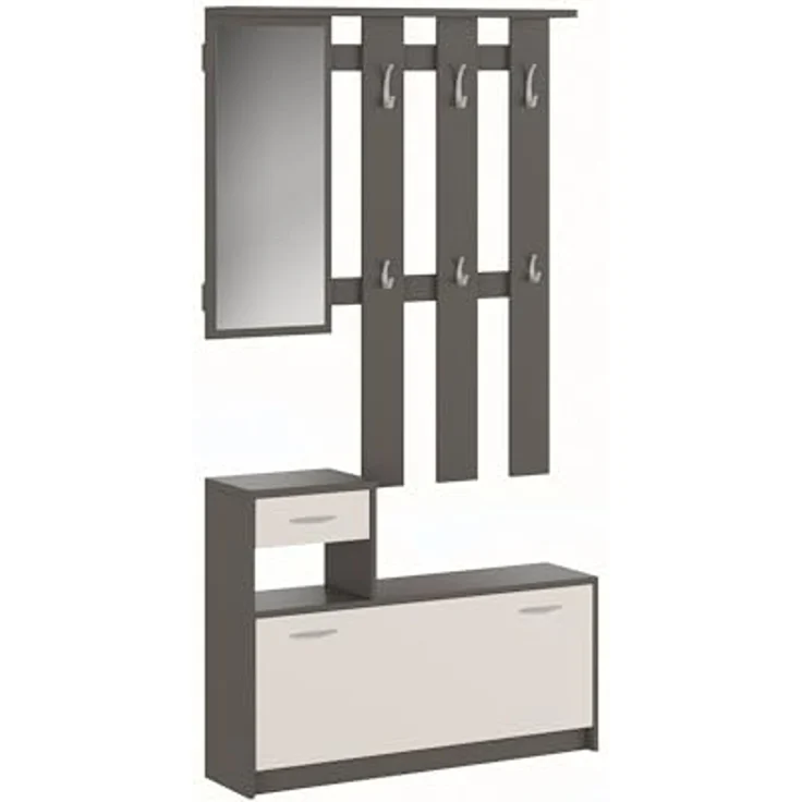 Dmora - Eingangsmöbel Sargassi, Moderner Eingang, Wandgarderobe, Multifunktions-Aufbewahrungskonsole, 100x26h190 cm, Anthrazit und Weiß – Bild 7
