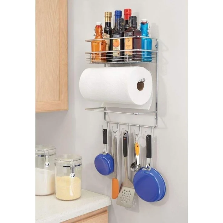 mDesign Küchenrollenhalter Papierrollenhalter Regal Organizer Metall Silber – Bild 3