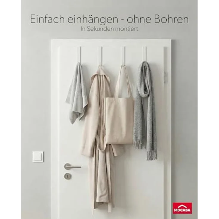 MDCASA Türhaken Türhaken bis 2 cm Türfalz, Zimmertüren, Innentüren mit Falz, (Set, 4 Stück), speziell für die Tür Außenseite – Bild 3