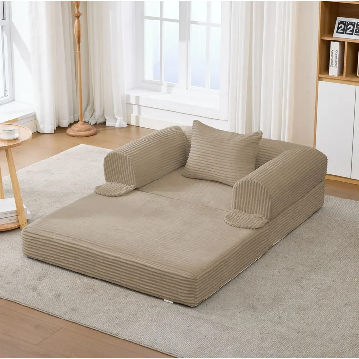 Schlafsessel aus Cord, 2-in-1 Klappfunktion & Kissen, 120x85x65 cm, Braun