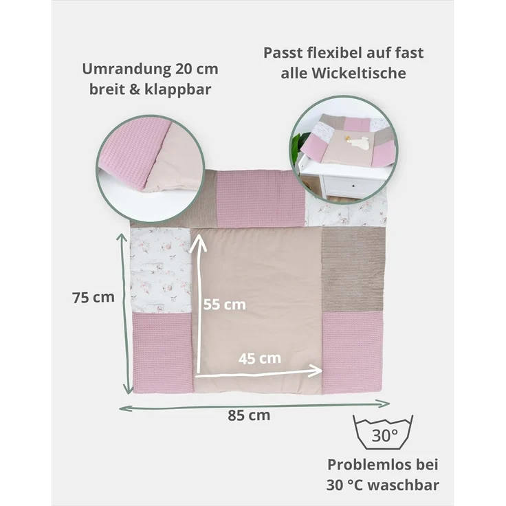 ULLENBOOM ® Wickelauflage 85x75 cm Märchenwald (Made in EU) - Wickelunterlage Waschbar und für Unterwegs geeignet, Bezug: 100% OEKO TEX Baumwolle, Wickeltischauflage 75x85 – Bild 4