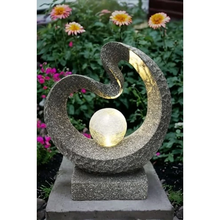 Arnusa LED Solarleuchte Gartenfigur mit Glaskugel Granit-Optik 33,5 x 39 cm, Dämmerungssensor, LED fest integriert, warmweiß, moderne Skulptur – Bild 7