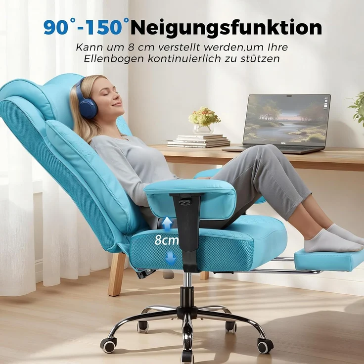 GTPLAYER Bürostuhl, Ergonomischer Gaming Stuhl mit Fußstütze Chefsessel bis 200kg, PU-Leder Schreibtischstuhl mit Taschenfeder-Kissen und Lendenwirbelstütze, Höhenverstellbar Home Office Stuhl – Bild 5