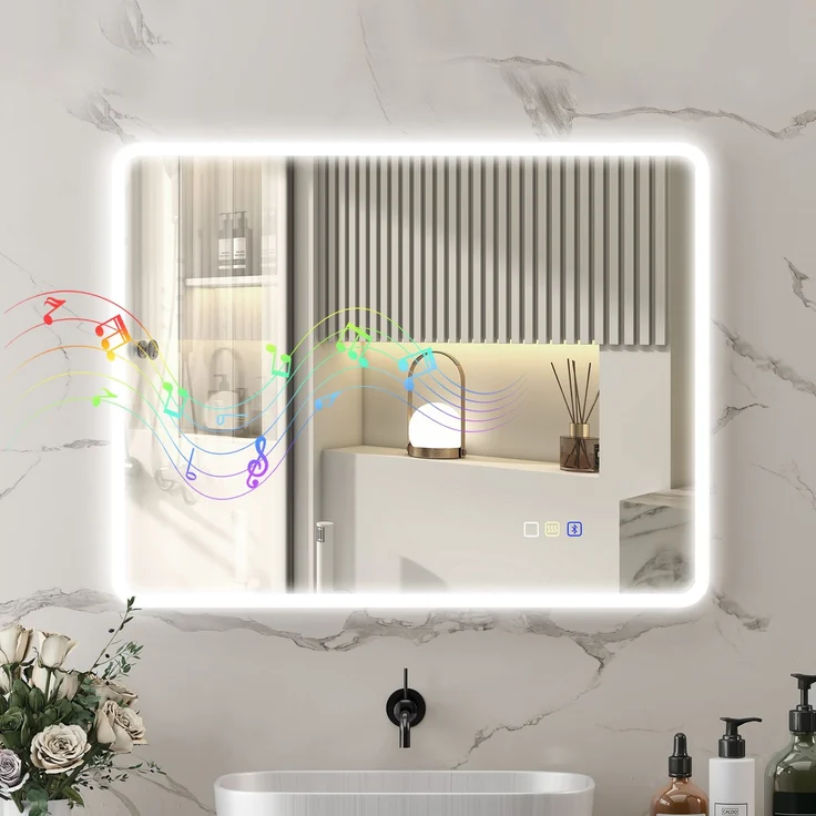 LED-Badezimmerspiegel mit Bluetooth, 90.0×3.5×70.0cm, Silber, MELAYR – Bild 3